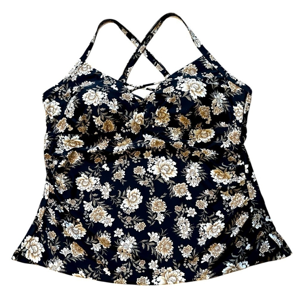 Aqua Couture Women's Swim Suit Top Size 2XL Black/Gold